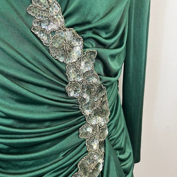Vintage 80s Dynasty David Rose Dress sz 16 Green Jewels Sequins Cocktail Wedding - Picture 6 of 16